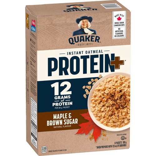 Quaker Protein+ Instant Oatmeal Maple And Brown Sugar 6 Packets 360 g