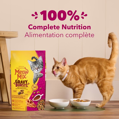 Meow Mix Gravy Bursts Dry Cat Food Savoury Chicken Flavour Mix 1.36 kg