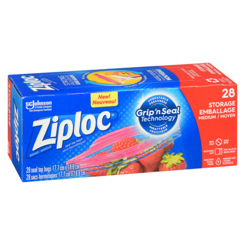 Ziploc Storage Bags Grip 'n Seal Technology Medium 28 Bags