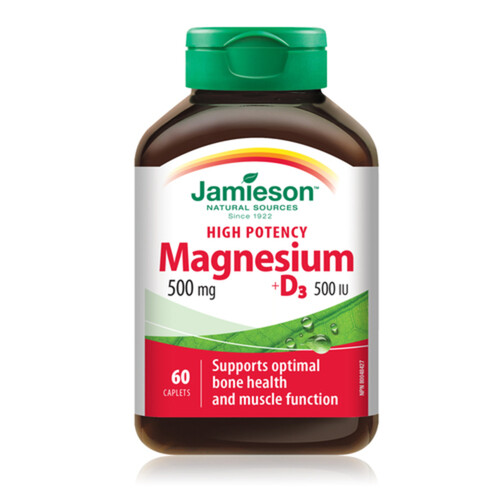 Jamieson Magnesium 500 mg +D3 500 IU Caplets 60 Count