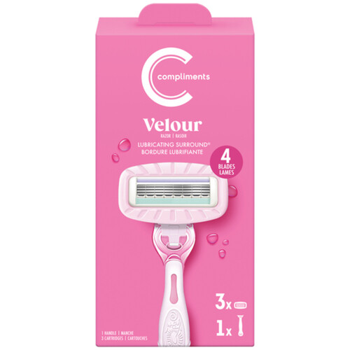 Compliments Velour Refills Razors 4 Blade 3 Pack