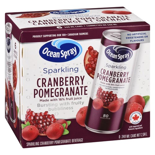 Ocean Spray Sparkling Juice Cranberry Pomegranate 6 x 340 ml (cans)