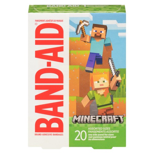 Band-Aid Adhesive Bandages Minecraft Assorted Sizes 20 Count