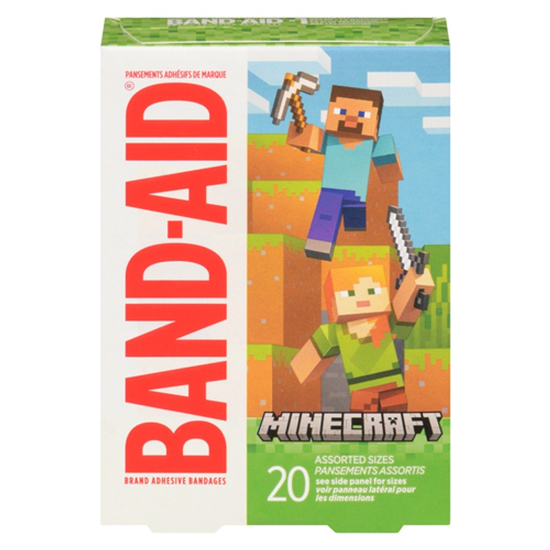 Band-Aid Adhesive Bandages Minecraft Assorted Sizes 20 Count - Voilà ...