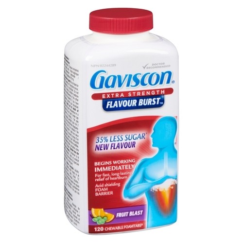 Gaviscon Antacid Chewable Foamtabs Extra Strength Fruit Blast 120 Count