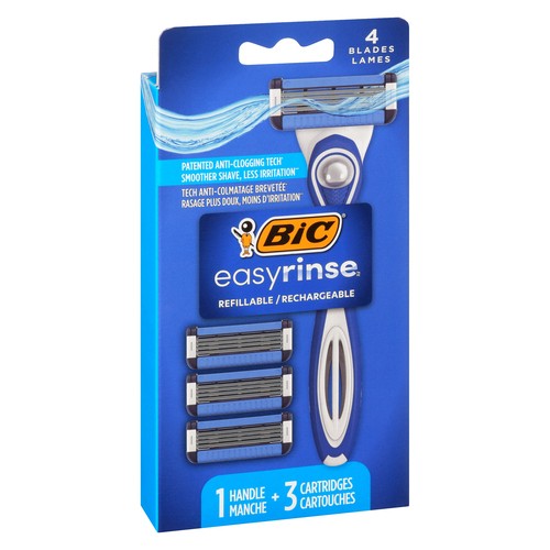 Bic EasyRinse Refillable Razors Handle + 3 Cartridges 4 Blades