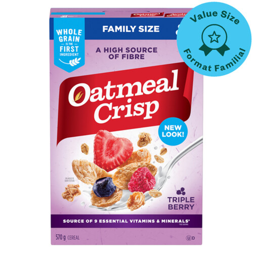 Oatmeal Crisp Cereal Triple Berry High Fibre Family Size 570 g