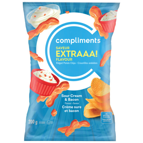 Compliments Extraaa! Ridged Potato Chips Sour Cream & Bacon 200 g
