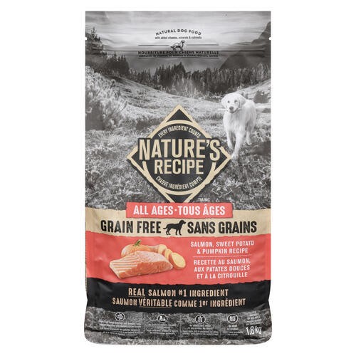 Nature’s Recipe Grain Free Natural Dog Food All Ages Salmon Sweet Potato & Pumpkin Recipe 1.8 kg