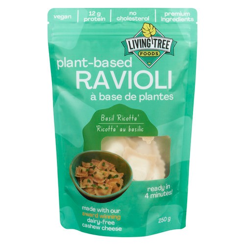 Living Tree Foods Frozen Plant Based Vegan Ravioli Basil Ricotta 250 g