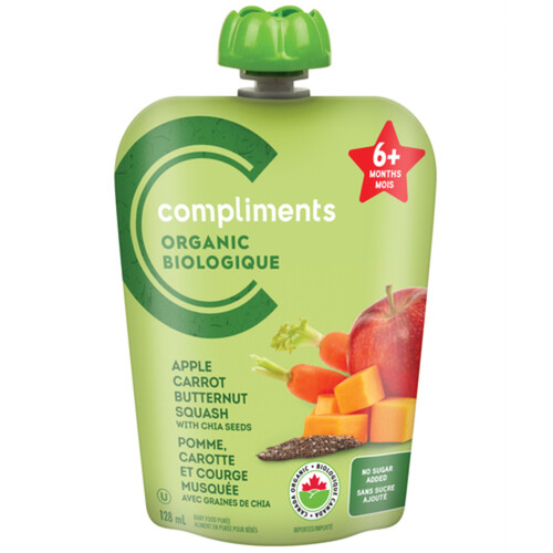 Compliments Organic Baby Food Purée Apple Carrot & Butternut Squash & Chia Seeds 128 ml