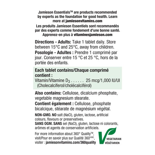 Jamieson Vitamin D3 1000IU Supplements Tablets Bonus 240 Count