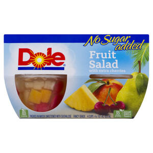 Dole No Sugar Added Fruit Cups Fruit Salad With Extra Cherries 4 x 107 ml