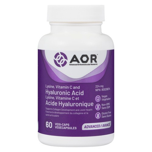 AOR Gluten-Free Vegan Lysine Vitamin C & Hyaluronic Acid Vegi-Caps 60 Count