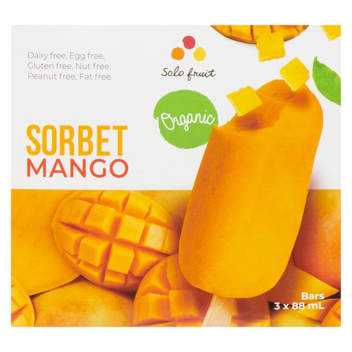 Solo Fruit Dairy-Free Organic Sorbet Bars Mango 3 x 88 ml