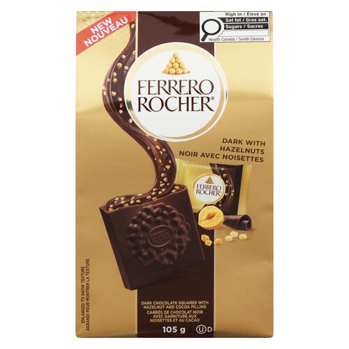 Ferrero Rocher Dark Chocolate Squares with Hazelnut and Cocoa Filling 105 g
