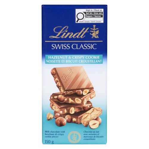 Lindt Swiss Classic Milk Chocolate Bar Hazelnuts & Crispy Cookie Pieces 150 g