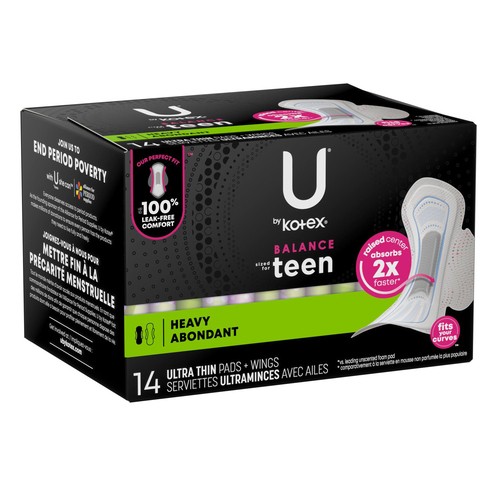 U by Kotex Teen Ultra Thin Pads Extra Absorbency With Wings 14 Count