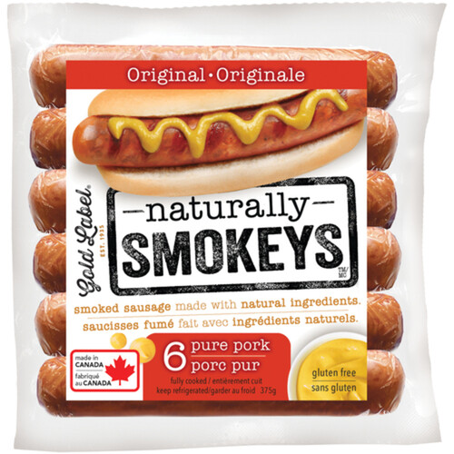 Gold Label Naturally Smokeys Gluten-Free Sausage Pure Pork Original 375 g