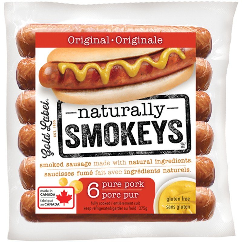 Gold Label Naturally Smokeys Gluten-Free Sausage Pure Pork Original 375 ...