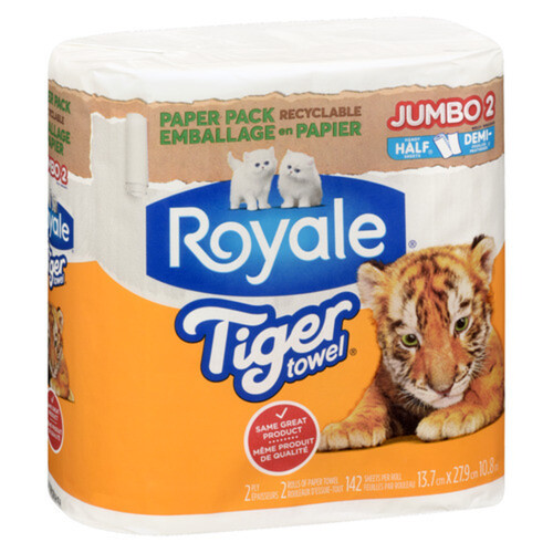 Royale Tiger Paper Towel Half 2 x 142 Sheets Rolls