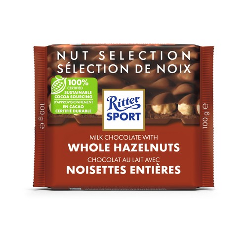 Ritter Sport Milk Chocolate Bar With Whole Hazelnuts 100 g
