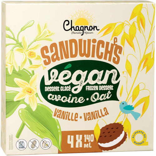 La Chagnon Vegan Frozen Oat Dessert Sandwich Vanilla 4 x 140 ml