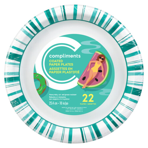 Compliments Decorated Paper Plates 10-Inch 22 Pack
