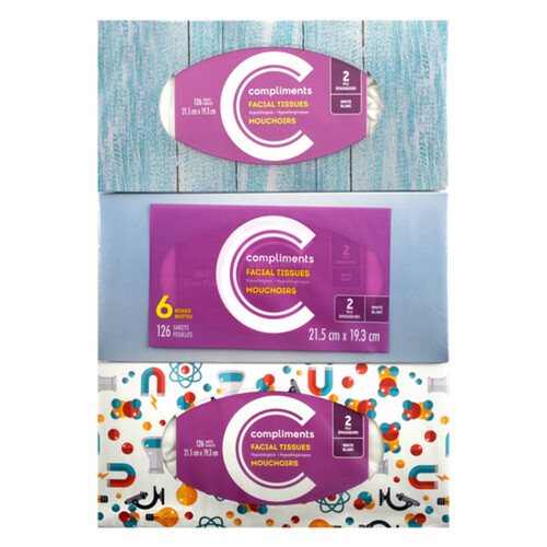 Compliments Facial Tissues 2 Ply 126 Sheets 6 Boxes