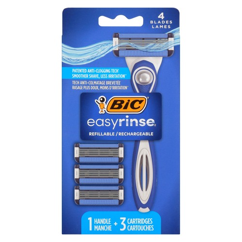 Bic EasyRinse Refillable Razors Handle + 3 Cartridges 4 Blades