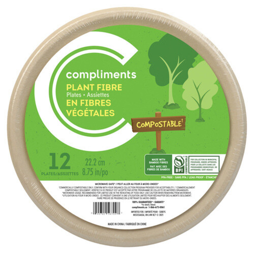 Compliments Compostable Plant Fibre 8.75 Inches Plate 12 EA