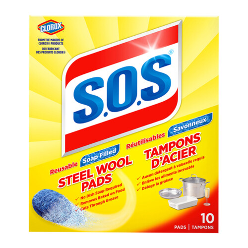 S.O.S Steel Wool Soap Pads Reusable 10 Count