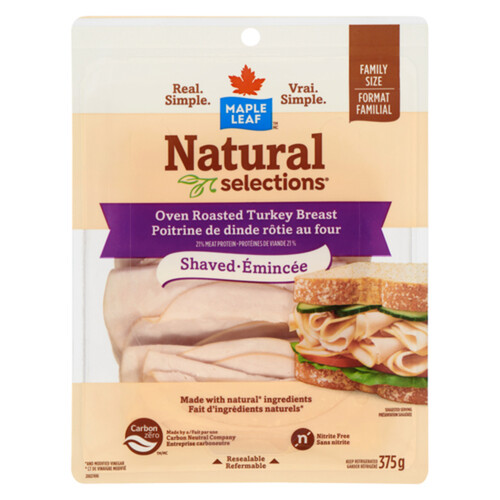 Maple Leaf Natural Selections Deli Shaved Turkey Breast Oven Roasted Family Size 375 g