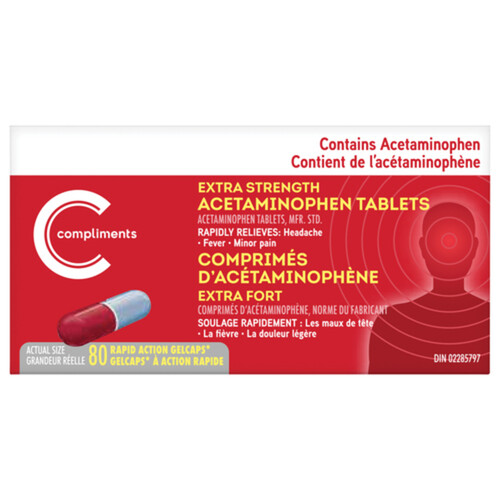 Compliments Acetaminophen Gelcaps 500 mg 80 EA