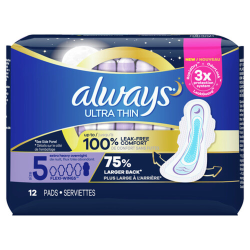 Always Ultra Thin Pads Overnight Extra Heavy Size 5 with Wings 12 Count