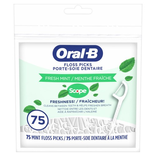 Oral-B Waxed Floss Picks Fresh Mint 75 Count