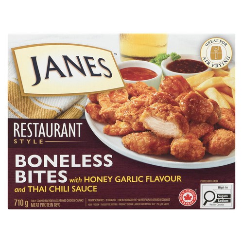 Janes Frozen Boneless Chicken Bites Honey Garlic & Thai 710 g
