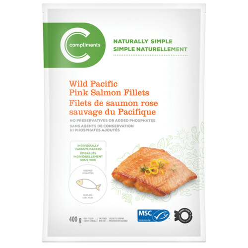 Compliments Naturally Simple Wild Pacific Salmon Fillets Pink Skinless 400 g (frozen)