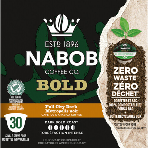 Nabob Coffee Pods 100% Compostable Bold Full City Dark 30 Pods 292 g