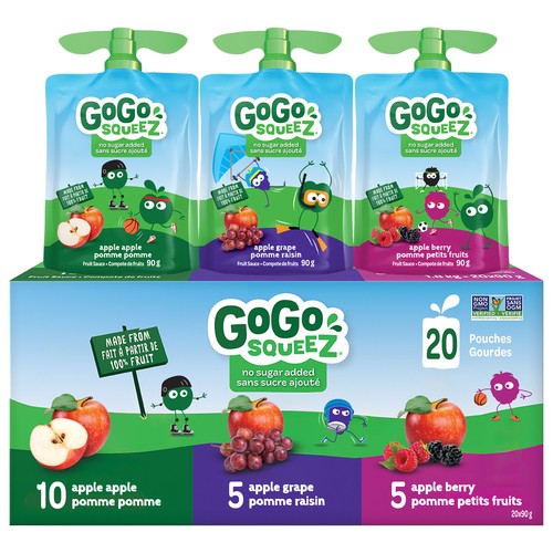 GoGo Squeez Fruit Sauce Snack Pouches No Sugar Added Variety Pack 20 x 90 g