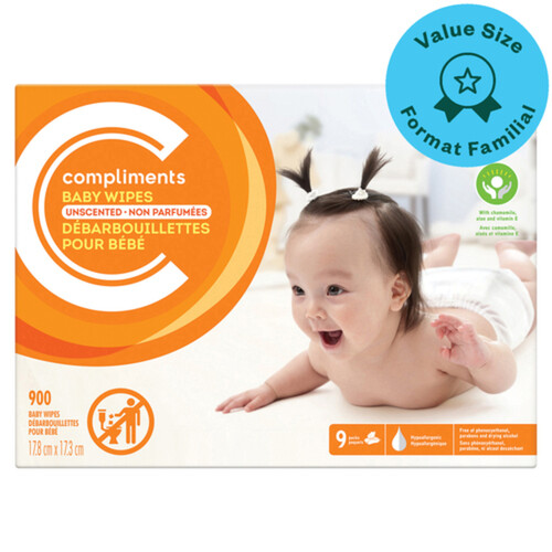 Compliments Baby Wipes Unscented 900 Count