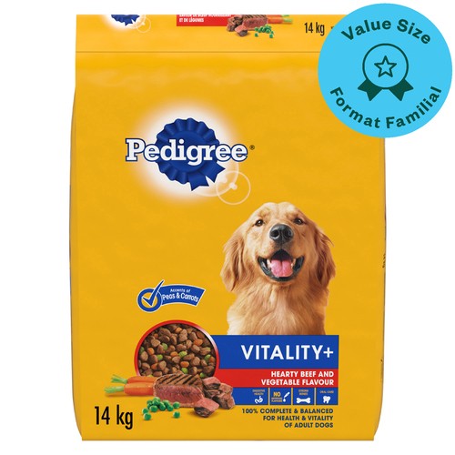 Pedigree Vitality+ Hearty Dry Dog Food Beef and Vegetable 14 kg