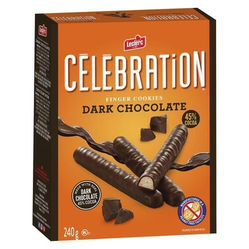 Leclerc Celebration Peanut-Free Cookie Stick Dark Chocolate Coated 240 g