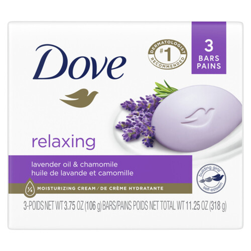 Dove Beauty Bar Soap Gentle Skin Cleanser Relaxing Lavender & Chamomile 3 x 106 g