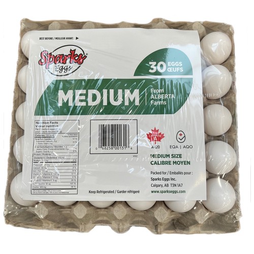 Sparks White Eggs Medium Wrapped Tray 30 Count