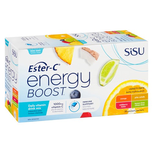 Sisu Ester-C Energy Boost Vitamin Drink Mix Variety 30 Packets