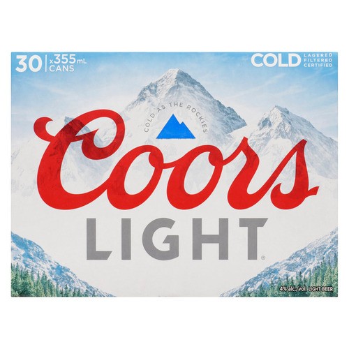 Coors Light Beer 4% Alcohol 30 x 355 ml (cans)