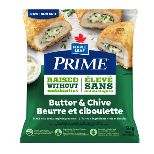 Prime Frozen Seasoned Stuffed Chicken Cutlettes Butter & Chive Breaded Raw 568 g