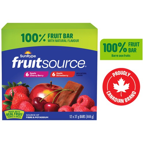 SunRype Fruitsource 100% Fruit Bar Variety Pack 12 x 37 g