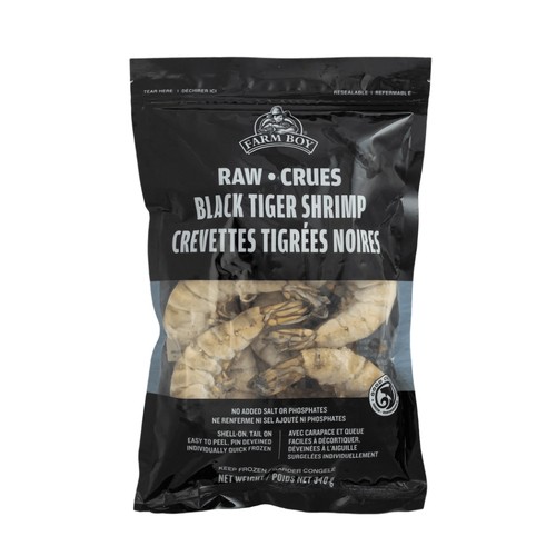 Farm Boy Frozen Black Tiger Shrimp Raw Easy Peel 340 g